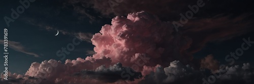 pink dramatic clouds in night sky with full moon from Generative AI
