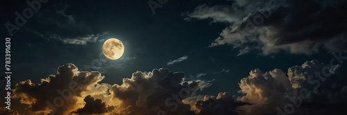 yellow dramatic clouds in night sky with full moon from Generative AI