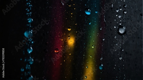 colorful to dark black background with water drops from Generative AI