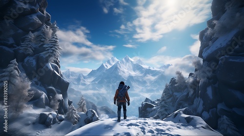 AI-generated adventurers exploring a winter-themed virtual reality game, navigating treacherous landscapes and battling mythical creatures in a quest to save a snow-covered kingdom © MUHAMMADUMAR