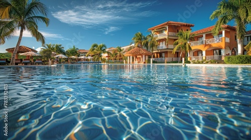 Large Swimming Pool Surrounded by Palm Trees