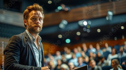 Man Standing in Front of Crowd of People