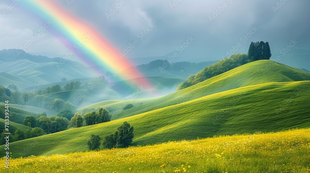 Rainbow Over Lush Green Hillside Rainbow Over Lush Green Hillside