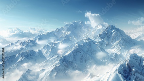 Snow-Covered Mountain Range Under Blue Sky