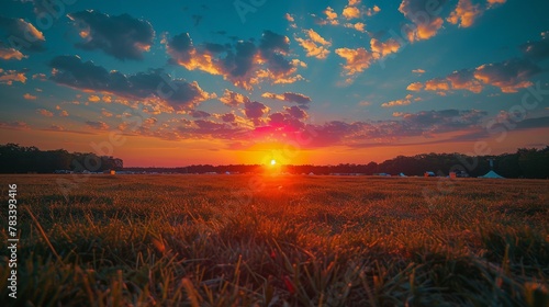 Sun Setting Over Field of Flowers