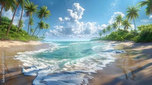 Painting of a Tropical Beach With Palm Trees