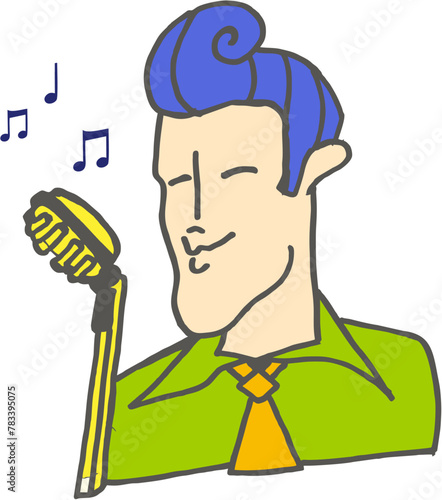 singer with microphone green yellow blue