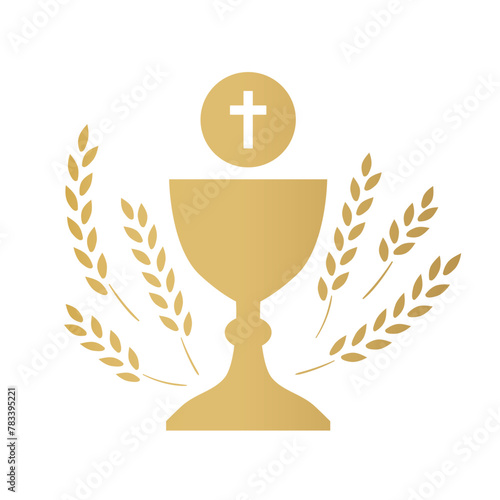 golden holy communion chalice and wheat ears; design element for first holy communion invitations and greeting cards - vector illustration