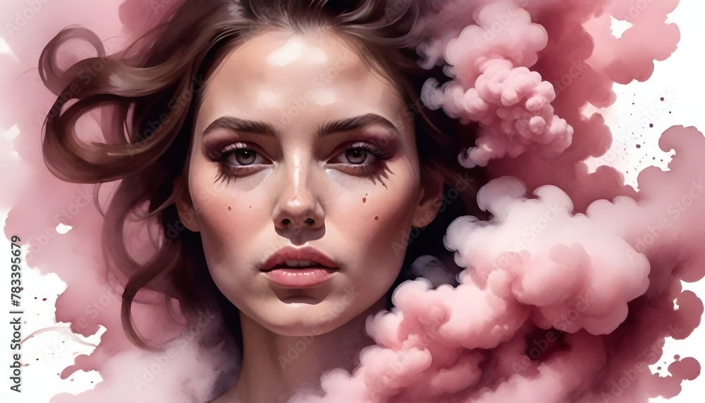 Portrait of a woman in pink smoke... Portrait of a woman in pink smoke...