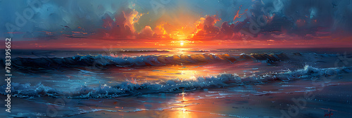 Sunset Over the Beach, Sunrise Symphony Vibrant Colors Painting the Horizon