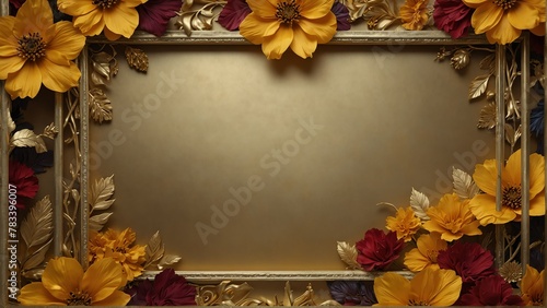 art gold flowers frame background from Generative AI
