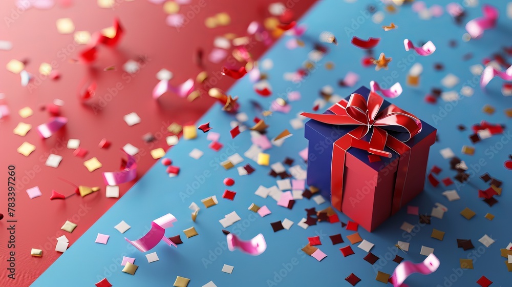 A 3D vector discount coupon incorporates a voucher event ticket icon badge and a gift box with confetti, epitomizing special voucher concepts for holiday sales and online shopping bonuses A 3D vector discount coupon incorporates a voucher event ticket icon badge and a gift box with confetti, epitomizing special voucher concepts for holiday sales and online shopping bonuses