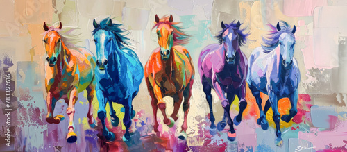 Colorful horses painting on canvas. © Pixelmagic