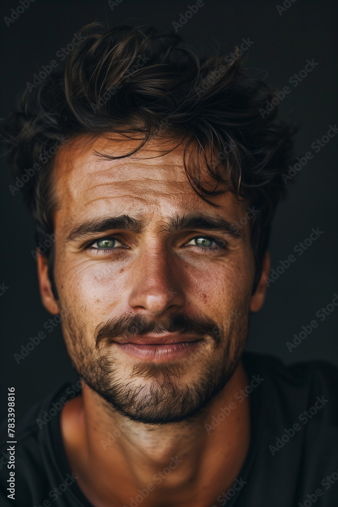 Portrait of confident adult man with beard and brown eyes close up Portrait of confident adult man with beard and brown eyes close up