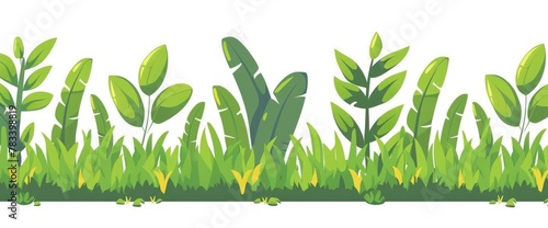 Cartoon jungle grass border, illustration with a white background, simple and cute style, with simple details, no shadow on the ground, Anime Background Images