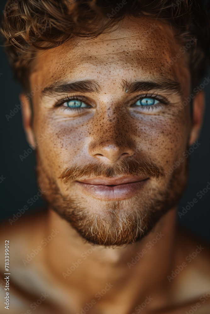 Portrait of confident adult man with beard and blue eyes close up Portrait of confident adult man with beard and blue eyes close up