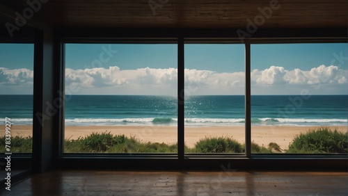 beach landscape nature view from a window background from Generative AI