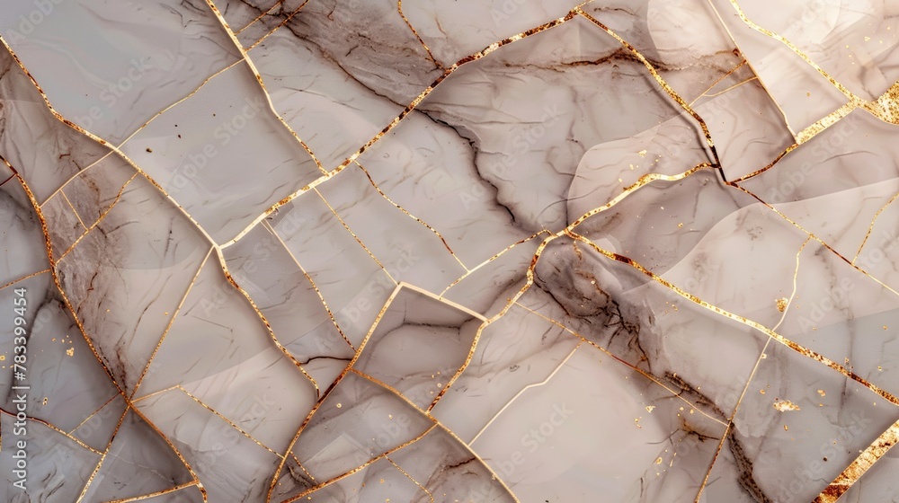 Elegant golden veins and cracks on solid white marble texture or background. This close-up image showcases a beautiful white marble slab with golden veins and subtle cracks.