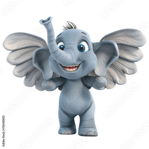 A cartoon elephant is cheerfully waving its trunk while another one comically flaps its oversized wings, isolated on a transparent background.