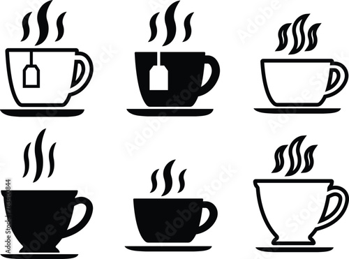 Coffee and Tea Related cup icon in flat  line set isolated on transparent background collection hot caffeine drink Coffee paper plastic container cold drink  juice  cocoa and other vector apps web
