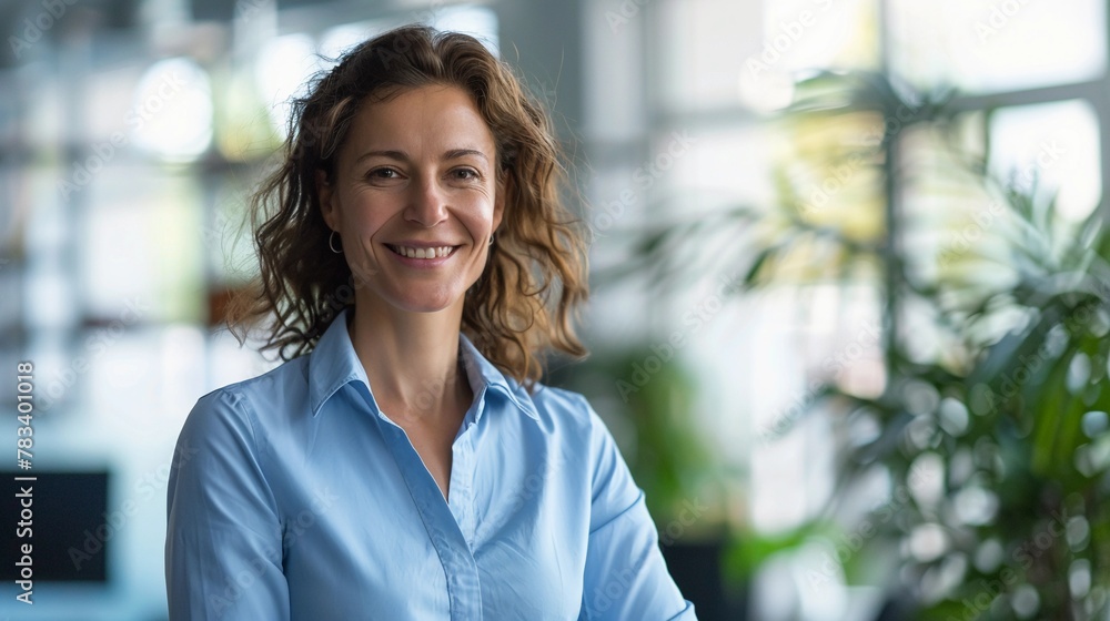 Smiling business woman in a blue shirt Smiling business woman in a blue shirt