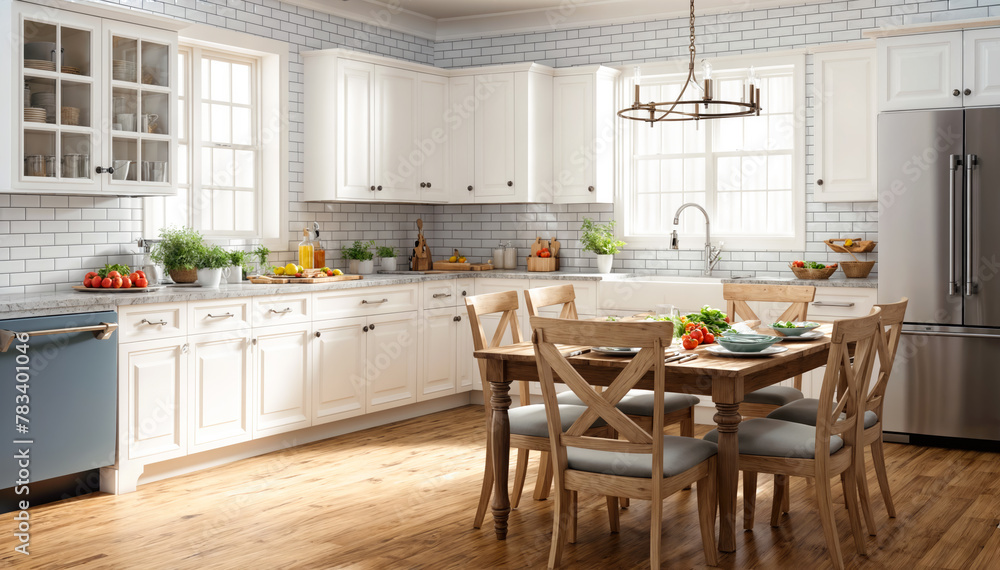 3d rendering of white modern kitchen in scandinavian style 3d rendering of white modern kitchen in scandinavian style