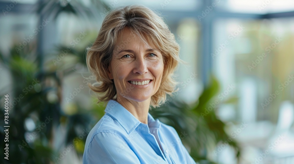 Mature woman in a shirt working in the office Mature woman in a shirt working in the office