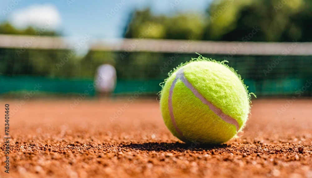 panorama of tennis ball is hitting the ground on a tennis court professional shot net in a background tennis banner for your text ai