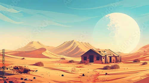 lone desert outpost shelter arid expansive surroundings vector illustration photo