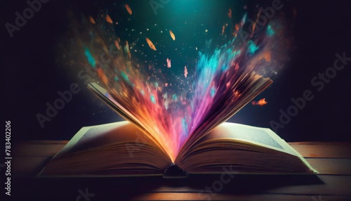 open book with colors flying out of it open book colors flying art illustration generative ai creativity imagination inspiration education learning literature reading storytelling