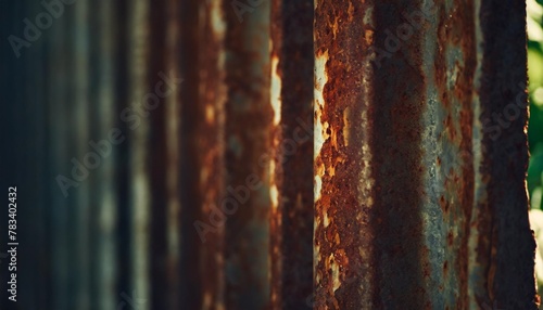 rusted galvanized iron texture closeup of flaw old zinc sheet partition with rusted texture in vertical coloumn photo