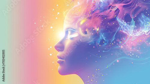 Dreamy Thoughts: A Vector Background with a Dreamy Representation of a Human Head, Incorporating Dreamlike Imagery and Soft Colors, Ideal for Dream Interpretation Themes