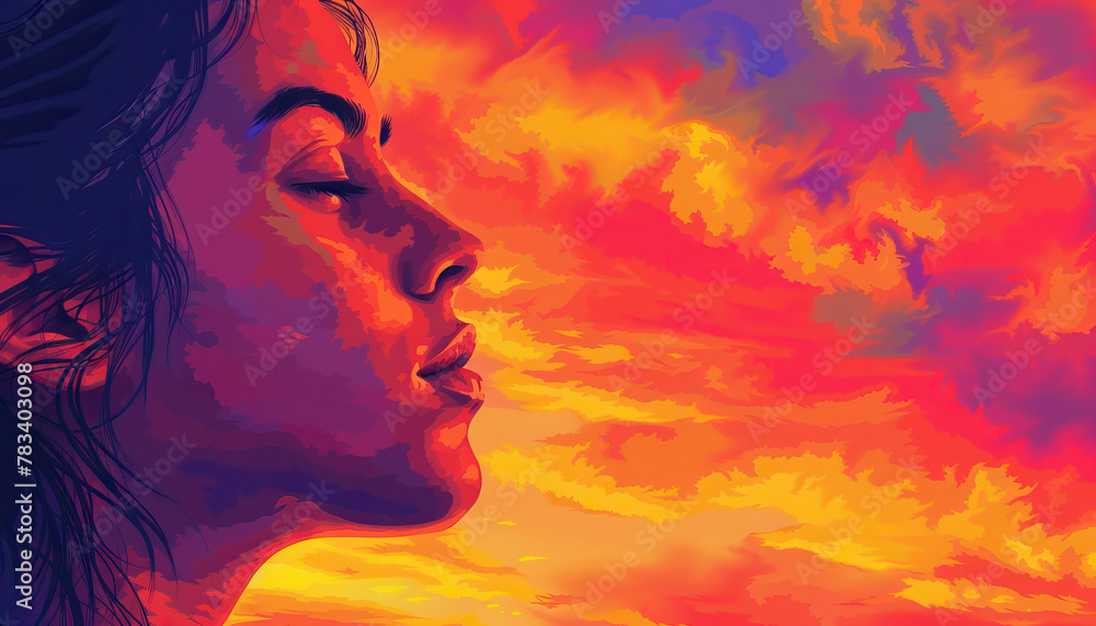She paused to admire the vibrant colors of the sunset painting the sky