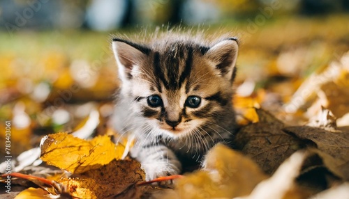 kitten playing in yellow autumn leaves © Ryan