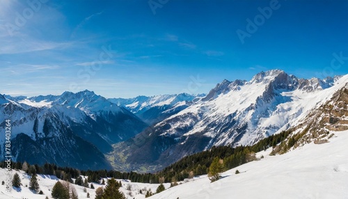 panoramic view of the mountains a panoramic view on alps winter mountains les 2 alpes france