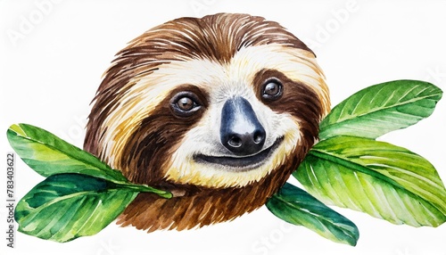 watercolour unau sloth isolated on white background hand painting realistic wild animal illustration clip art photo