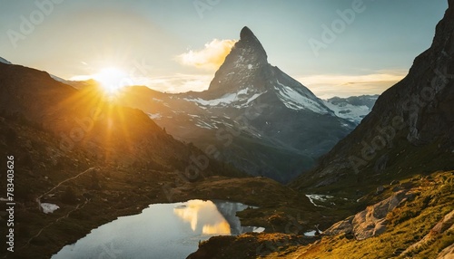 matterhorn peak during sunrise beautiful natural landscape in the switzerland mountains landscape at the summer time