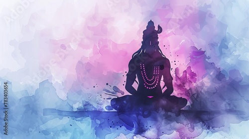 maha shivratri greeting card with meditating lord shiva silhouette watercolor style illustration