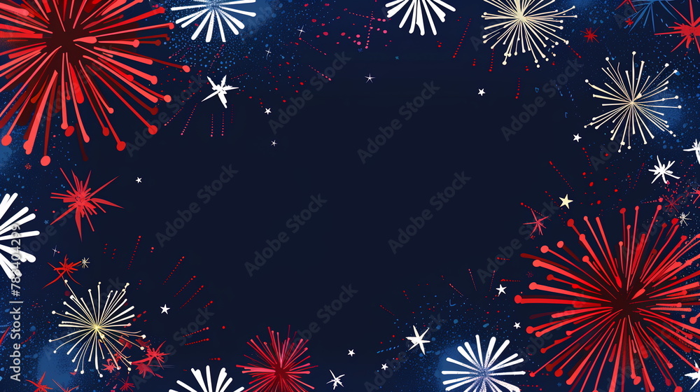 Dark blue navy background with stars, confetti, fireworks and the American flag. Holiday concept for 4th of July, President's Day, Independence Day, US National Day, Labor Day, Fourth of July Dark blue navy background with stars, confetti, fireworks and the American flag. Holiday concept for 4th of July, President's Day, Independence Day, US National Day, Labor Day, Fourth of July