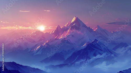 majestic sunrise emanating from misty mountain peaks concept illustration