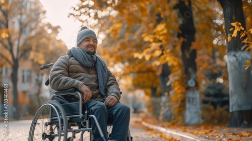 man in wheelchair with physical disability concept of mobility disorder accessibility and disability inclusion