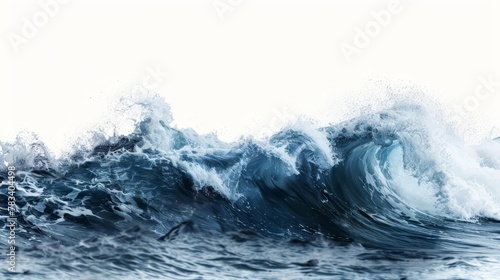 massive wave in deep ocean blue captured with dynamic motion and isolated on a white background