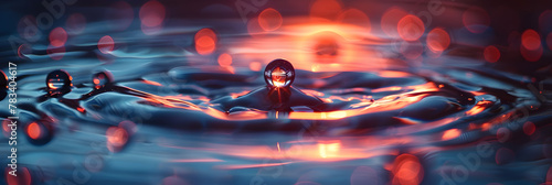  Water Drop with Droplet and Rings on Surface, A rock in the water is about to fall off the water