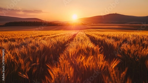 mesmerizing wheat field bathed in warm sunset hues landscape photography © Bijac