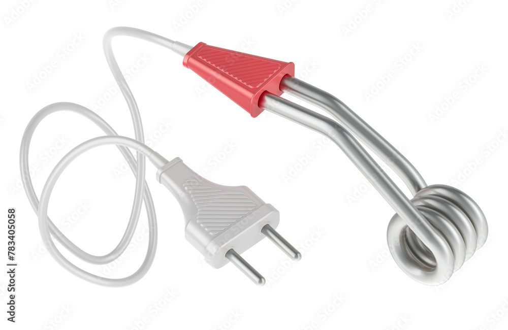 Small domestic immersion heater. Electrical appliance for heating water, 3D rendering isolated on transparent background - obrazy, fototapety, plakaty 