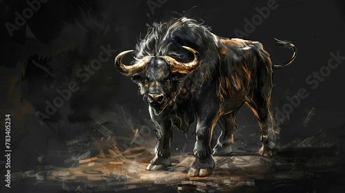 minotaur mythological creature on simple black background digital painting