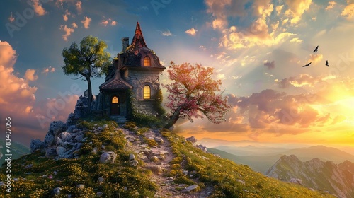 Magical witch s house on the hill