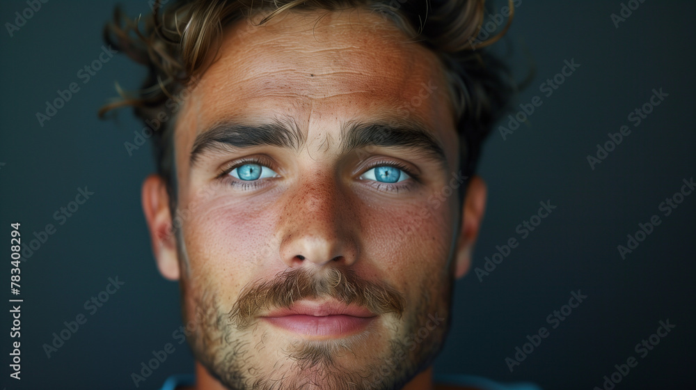 Portrait of confident adult man with beard and brown eyes close up Portrait of confident adult man with beard and brown eyes close up