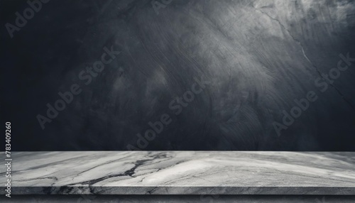 empty grey marble tabletop with dark black cement stone background for product displayed in rustic mood and tone luxury background for product stand with empty copy space photo
