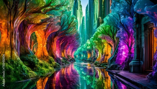 scenary of a abstract colorful forest photo